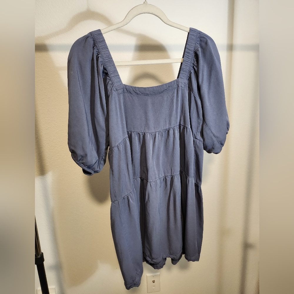 Chic Blue Puff Sleeve Mini Dress